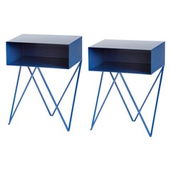A Pair of Blueberry Steel Robot Bedside Tables / Nightstands