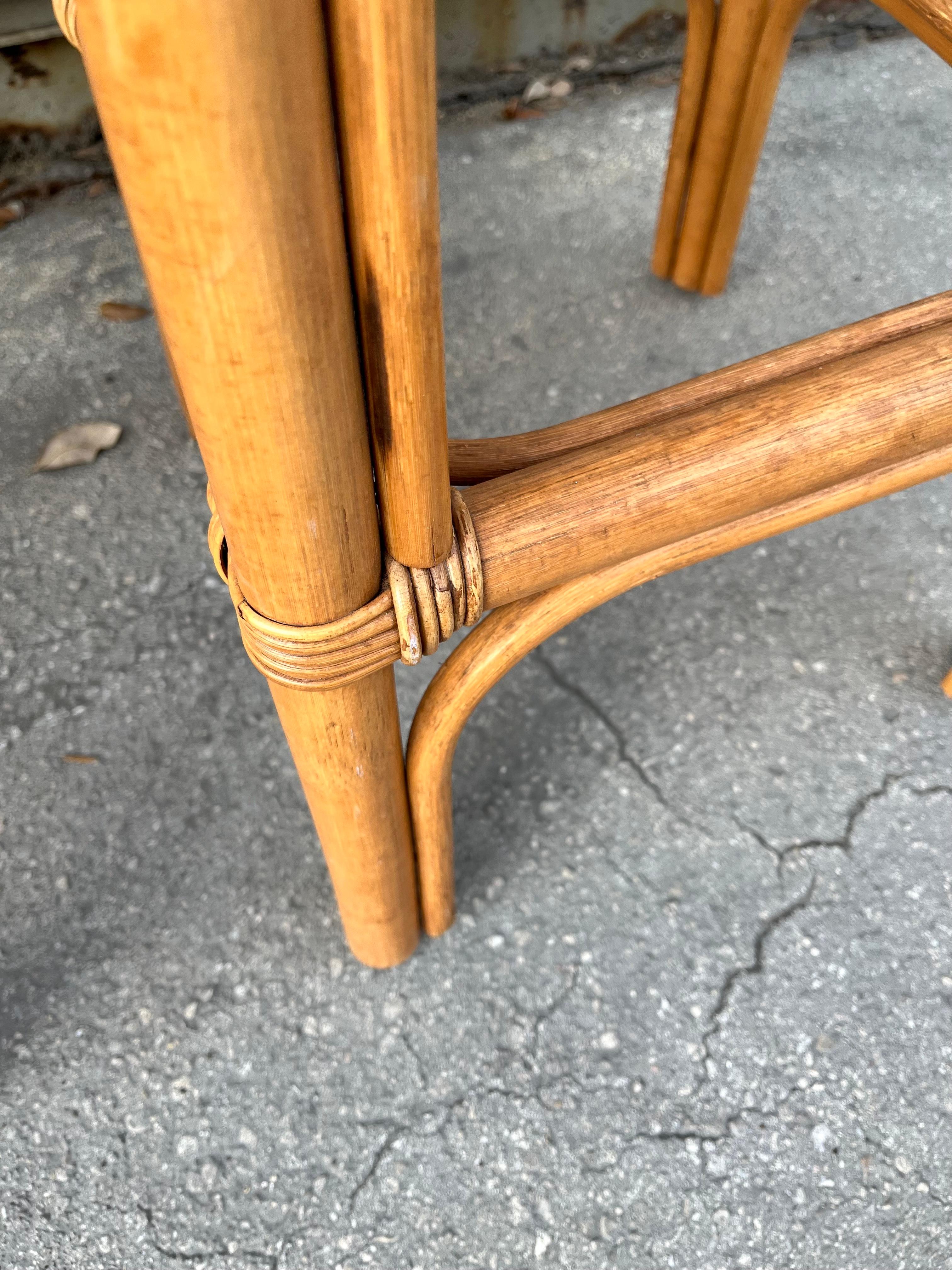 A Pair of Bohemian / Coastal Style Rattan Bar Stools. Circa 1970s For Sale 11
