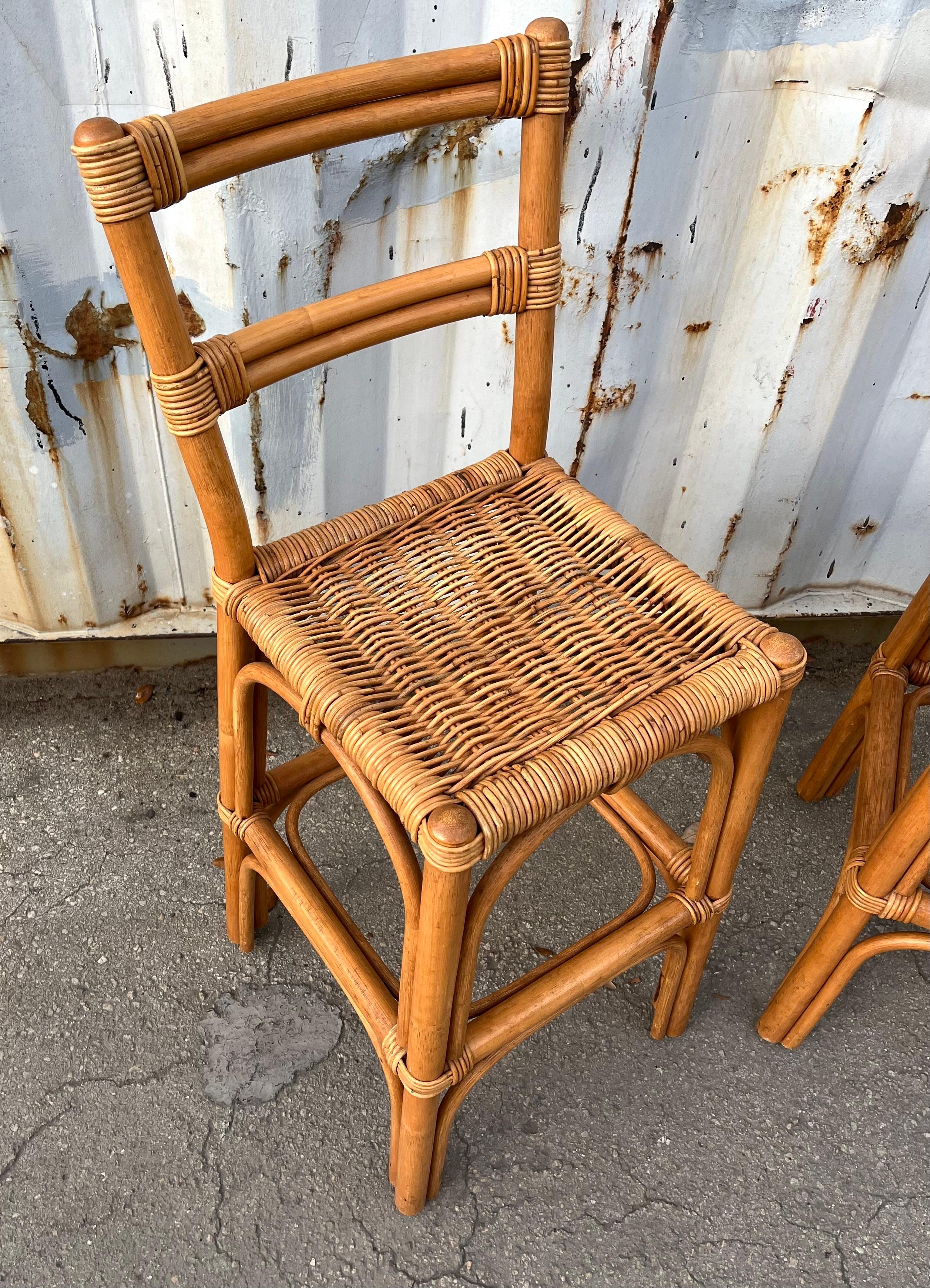 A Pair of Bohemian / Coastal Style Rattan Bar Stools. Circa 1970s For Sale 2