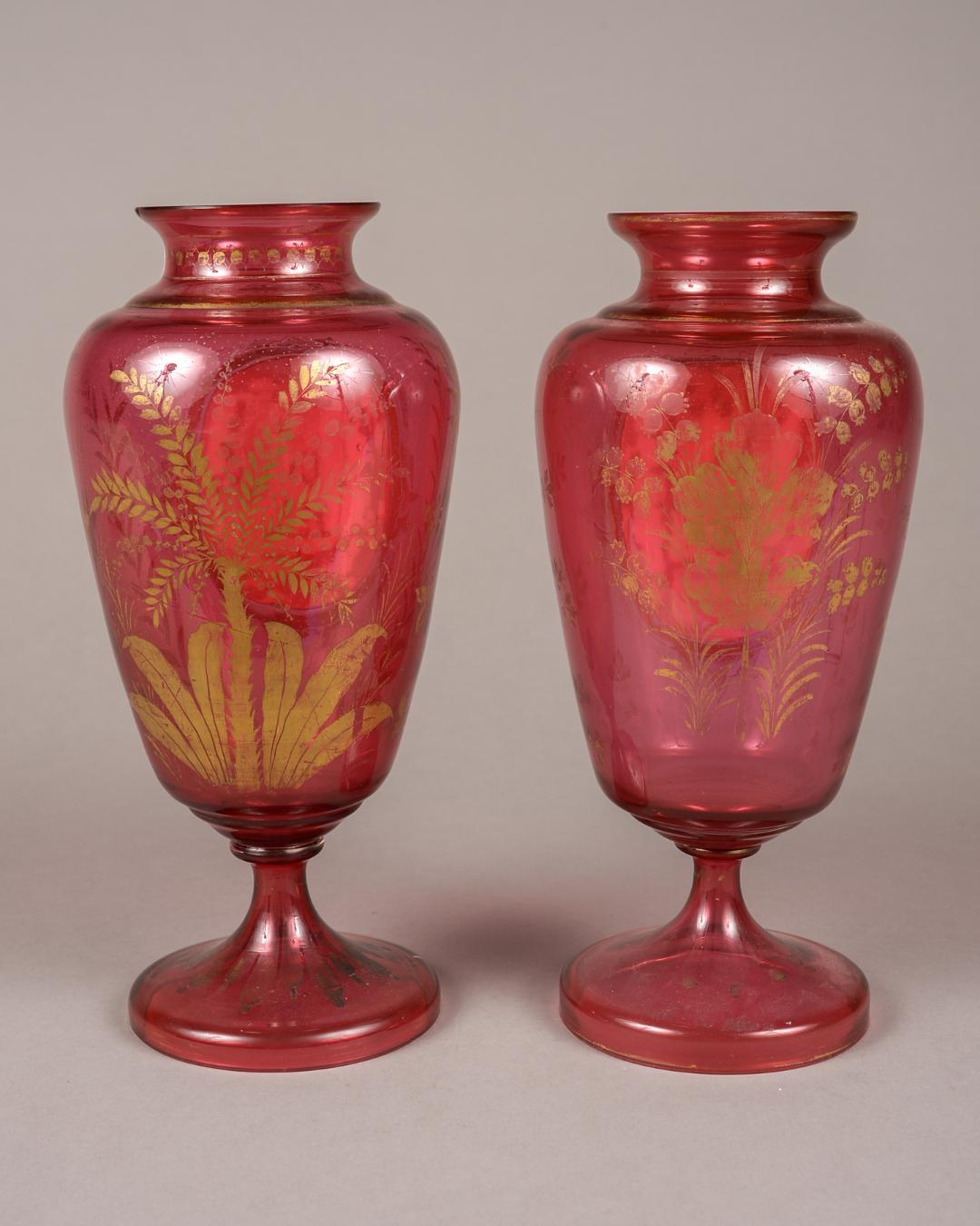 Pair of Bohemian Glass Portrait Vases In Good Condition For Sale In Los Angeles, CA