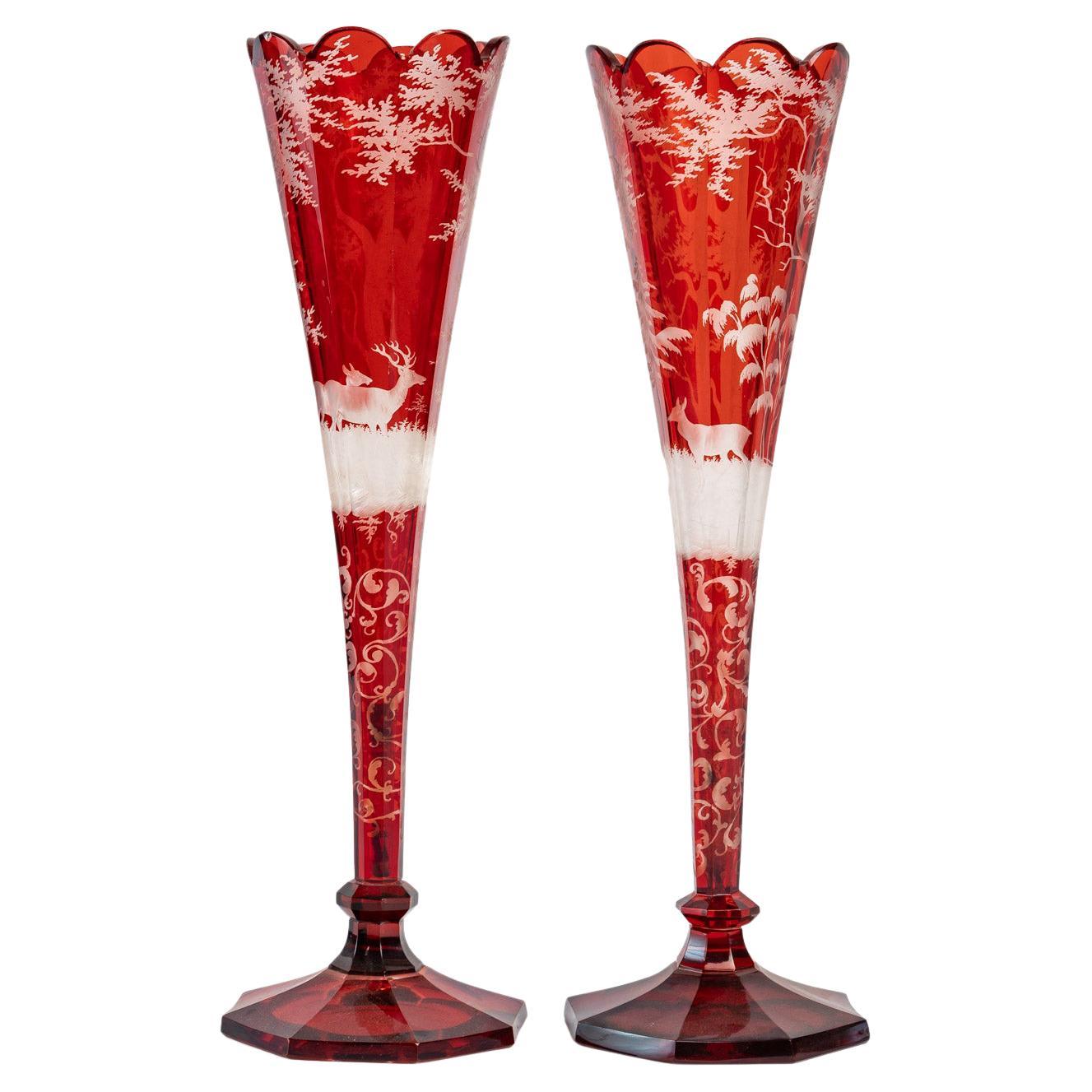 Pair of Bohemian Flute-Shaped Vases