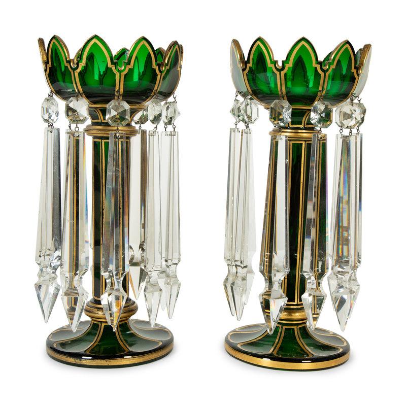 Paar böhmische Glaslüster aus Böhmen (Vergoldet) im Angebot