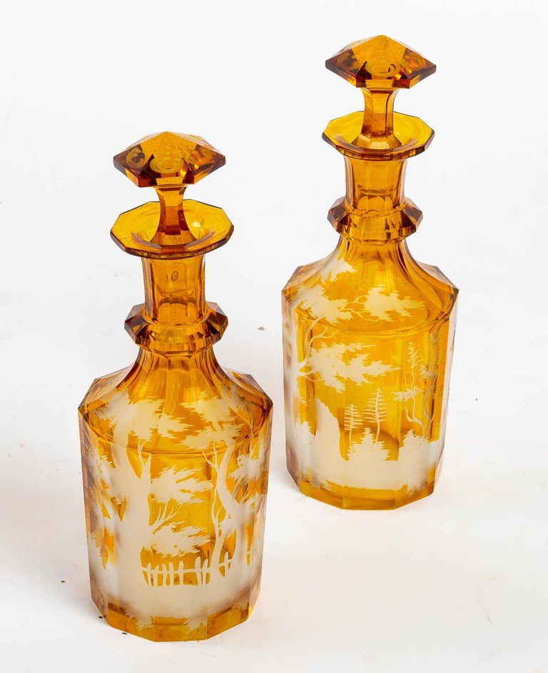 Pair of Bohemian Hunting Decanters For Sale at 1stDibs