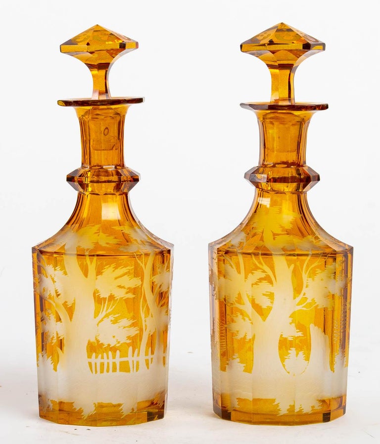 Pair of Bohemian Hunting Decanters For Sale at 1stDibs