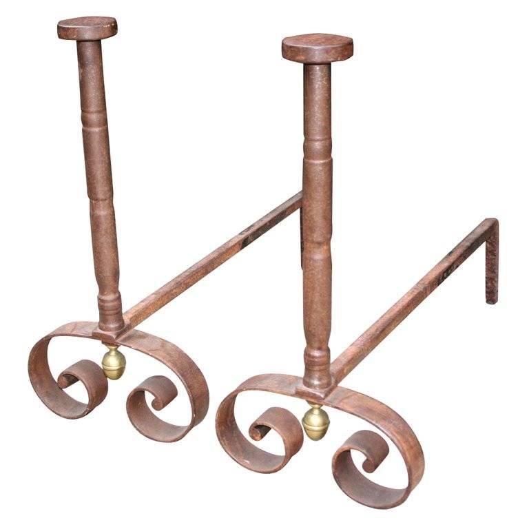A Pair of Boldly Executed 19th c. French Steel Andirons