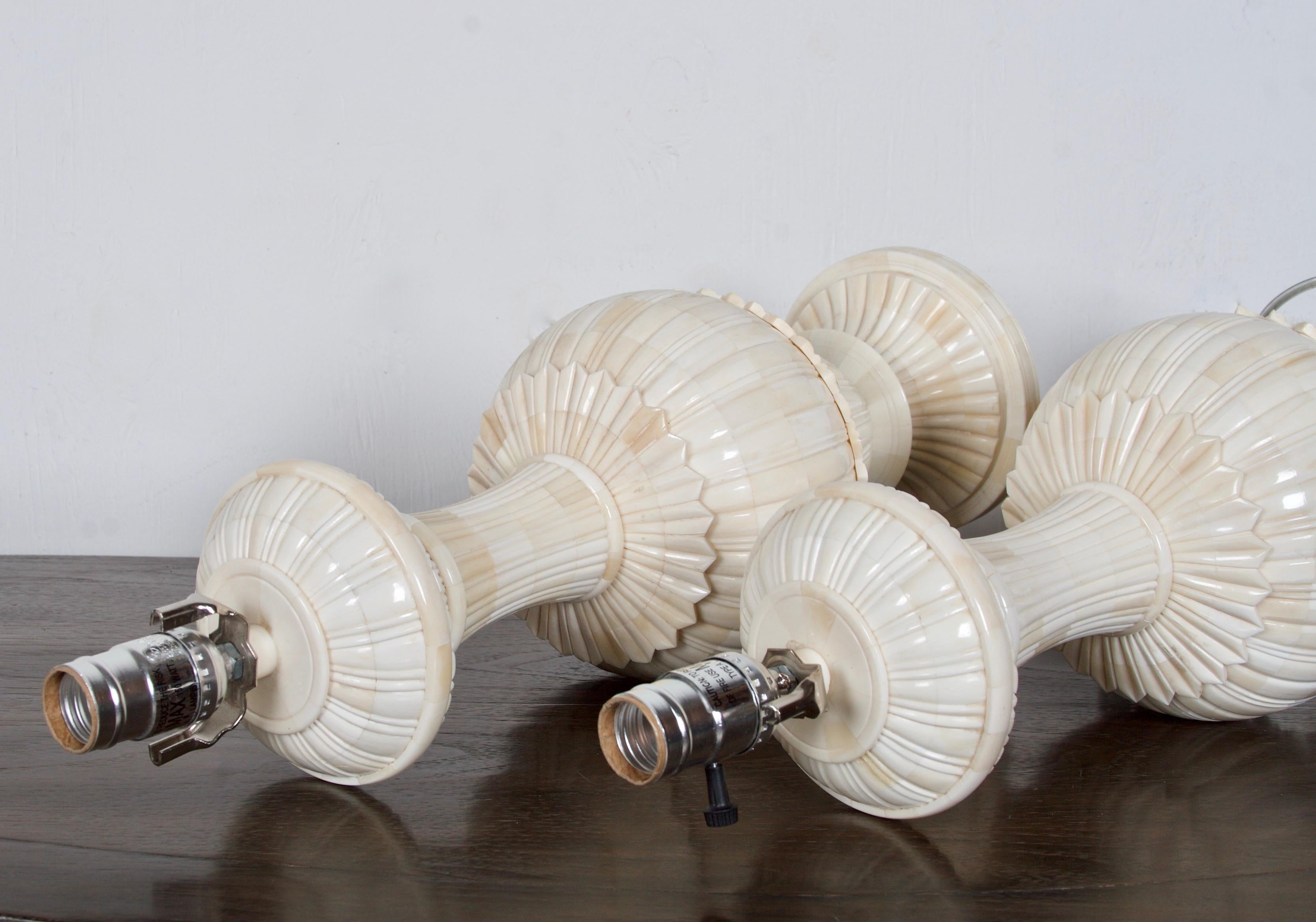 A pair of Bone Inlay Table Lamps In Good Condition In San Francisco, CA