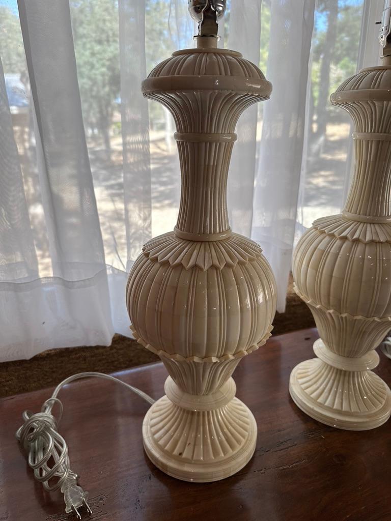 Hand-Crafted A pair of Bone Inlay Table Lamps