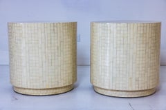 Pair of Bone Veneered Drum Tables Attributed to Enrique Garcel