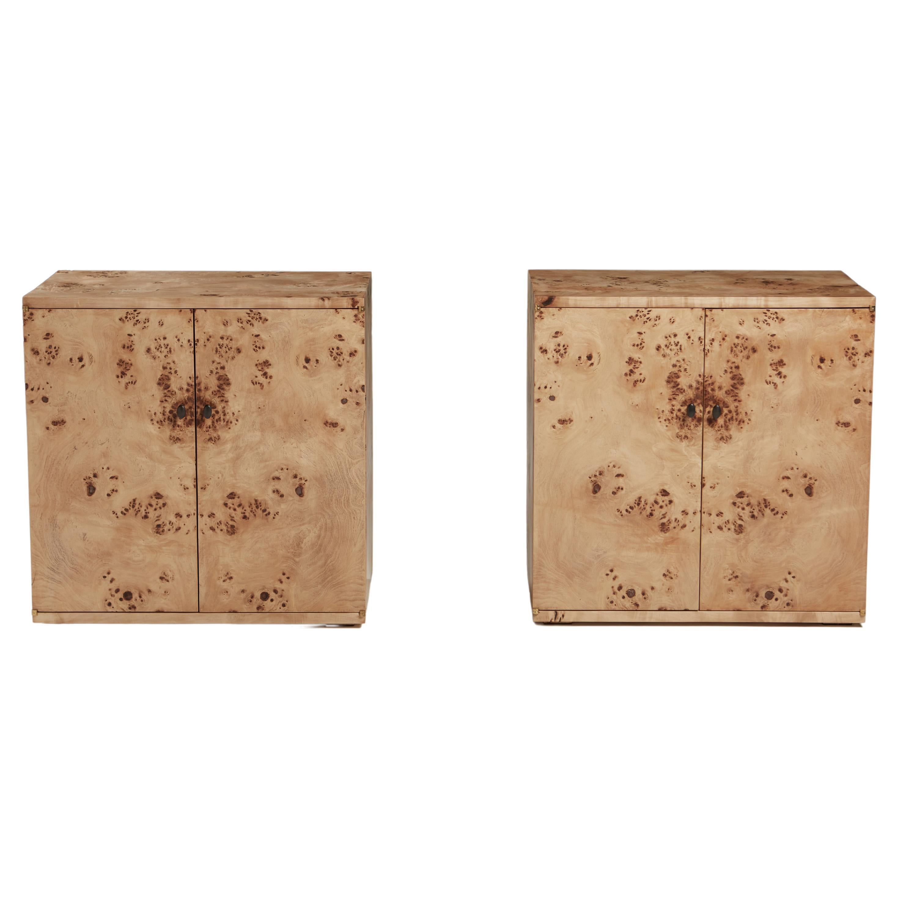 Pair of Book-Matched Bedside or Living Room Cabinets in Mappa Burr.