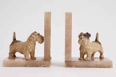 A pair of bookends depicting Sealyham Terriers, England, circa 1920.
