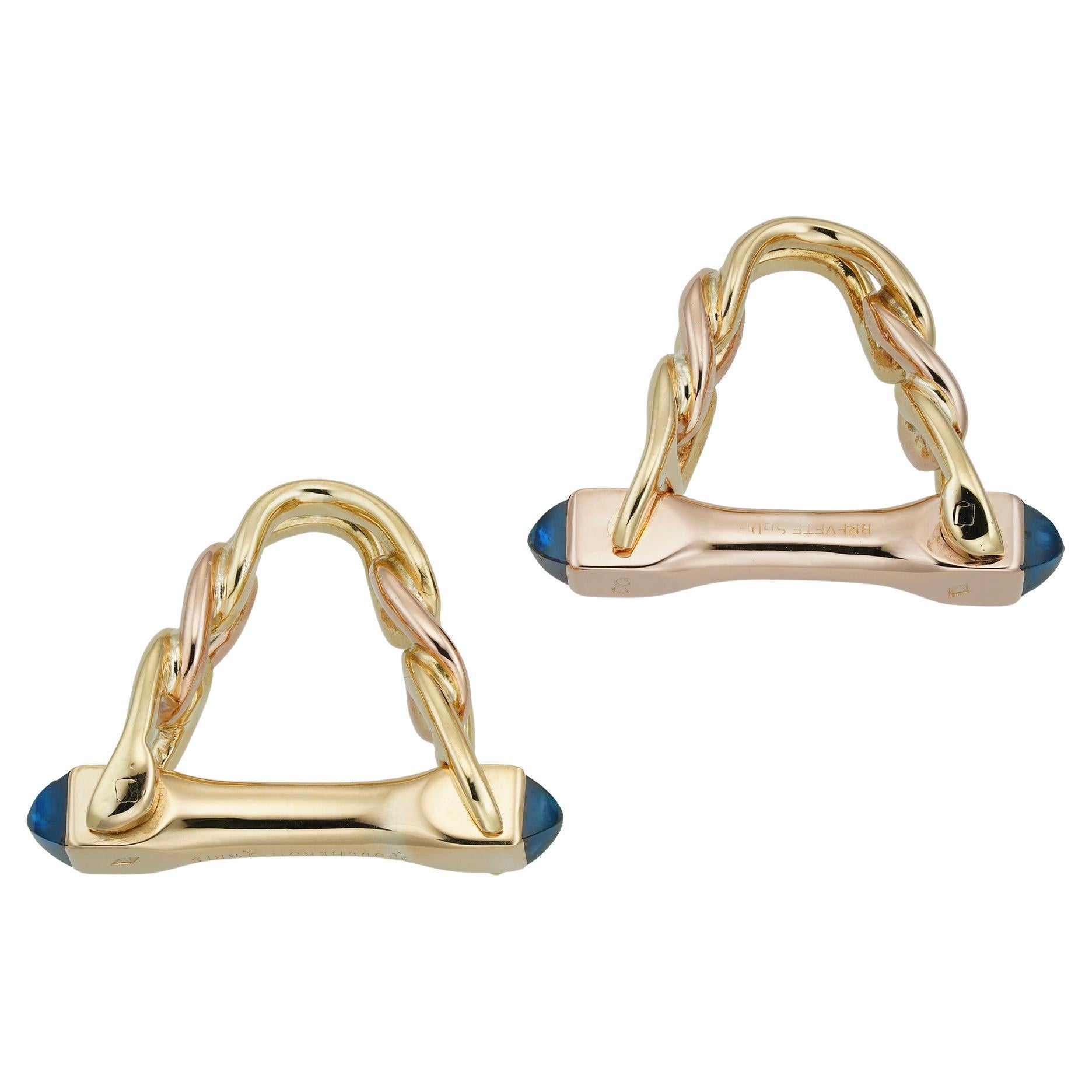 A Pair Of Boucheron Gold And Sapphire Stirrup Cufflinks For Sale