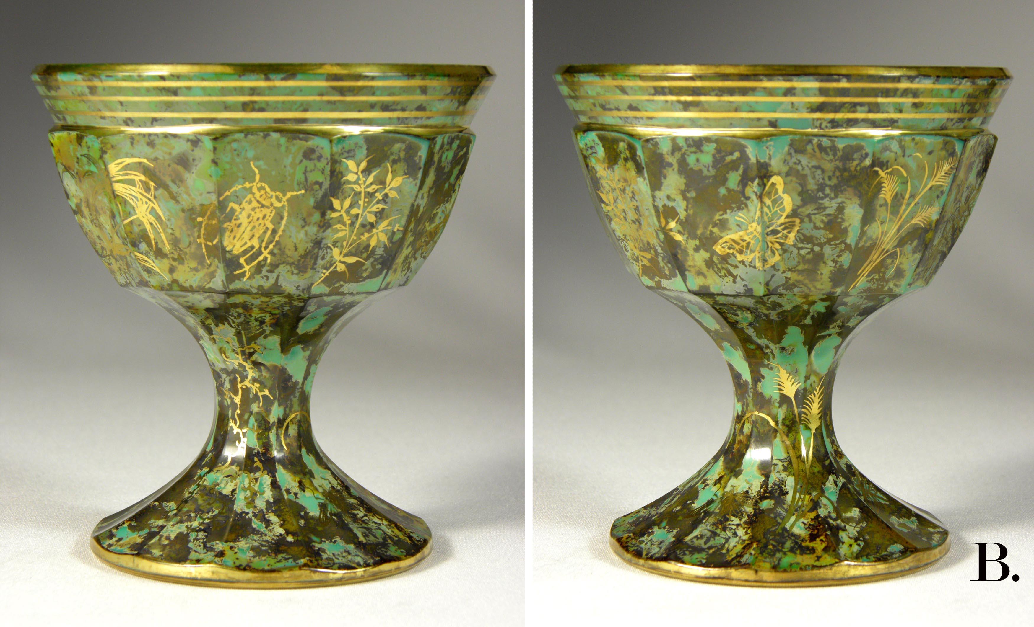 Pair of Bowls with Imitation Semi-Precious Stone Bohemian Glass, 20th Century 5