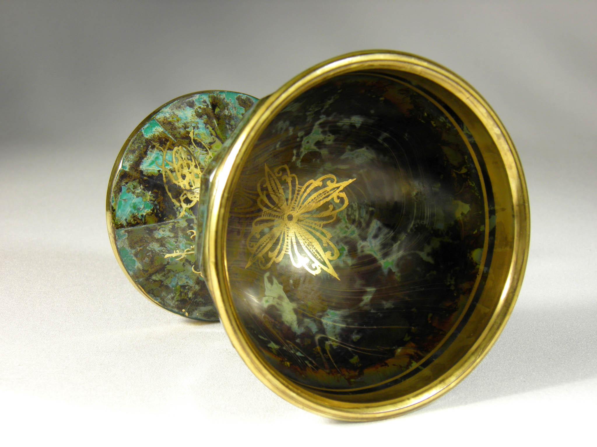 Hand-Crafted Pair of Bowls with Imitation Semi-Precious Stone Bohemian Glass, 20th Century