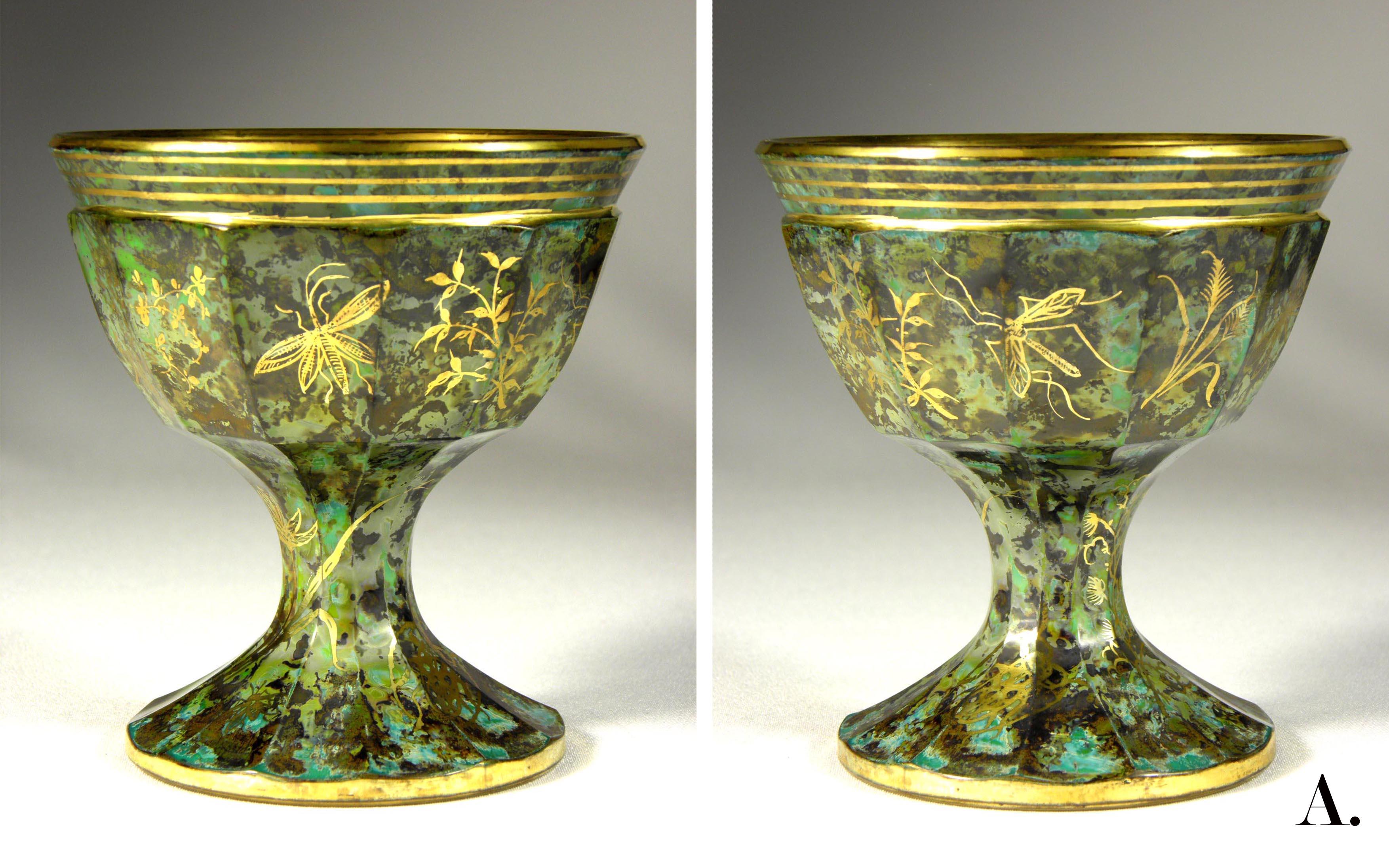 Pair of Bowls with Imitation Semi-Precious Stone Bohemian Glass, 20th Century 2
