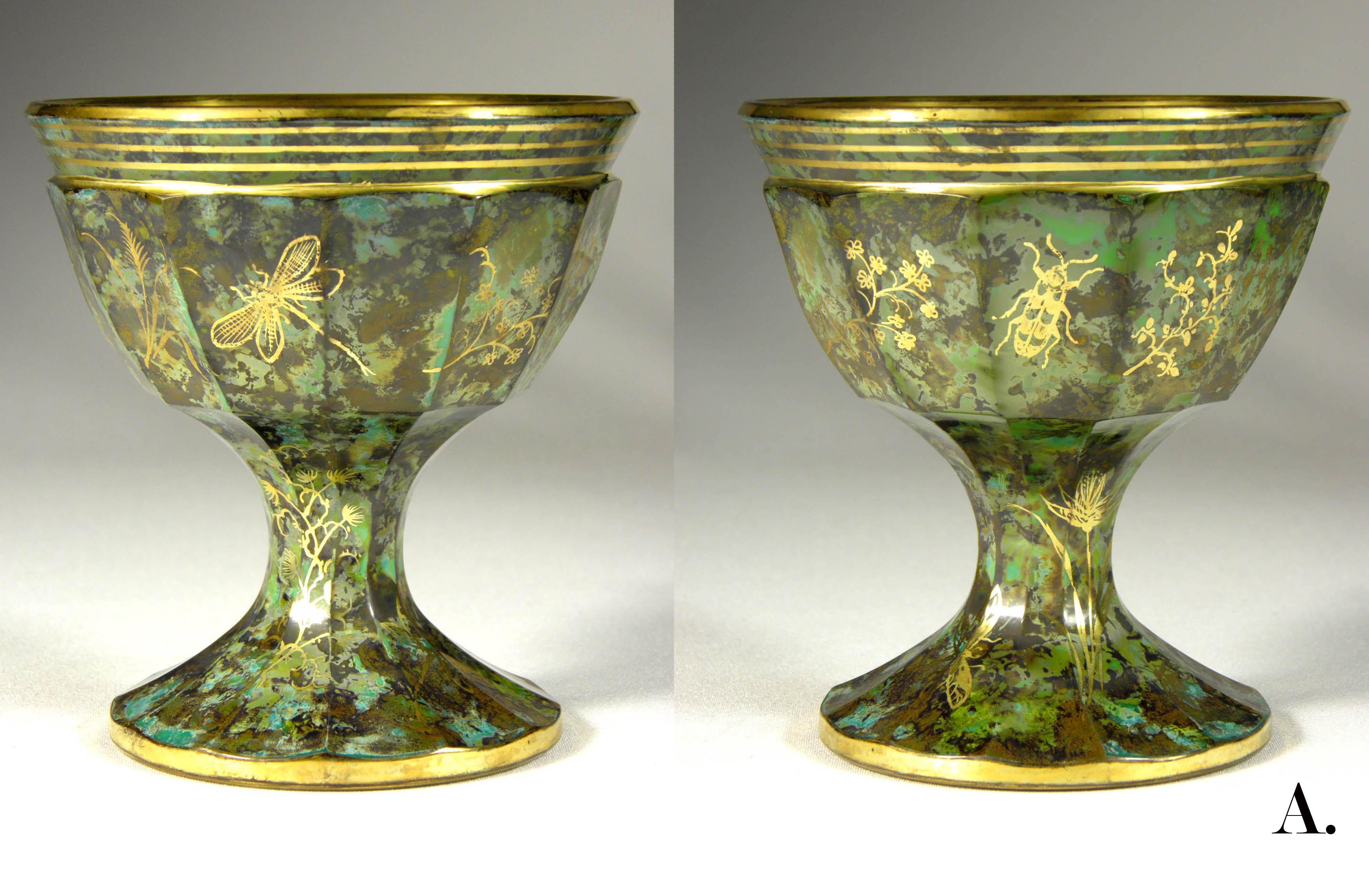 Pair of Bowls with Imitation Semi-Precious Stone Bohemian Glass, 20th Century 3