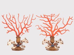 A pair of branches of Mediterranean red coral (Corallium Rubrum), Sicily 1790