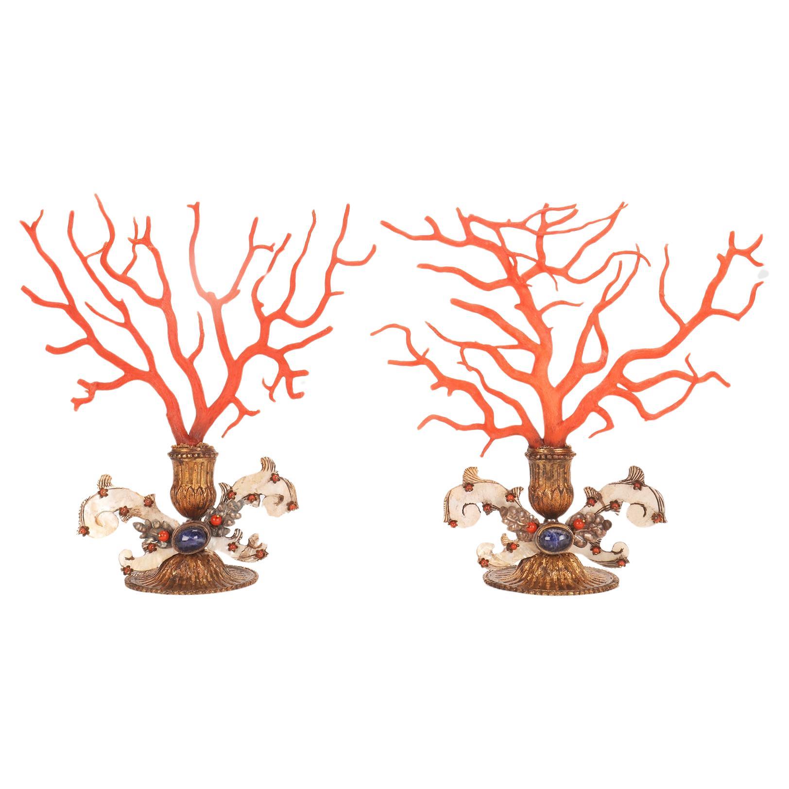 A pair of branches of Mediterranean red coral (Corallium Rubrum), Sicily 1790