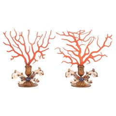 A pair of branches of Mediterranean red coral (Corallium Rubrum), Sicily 1790