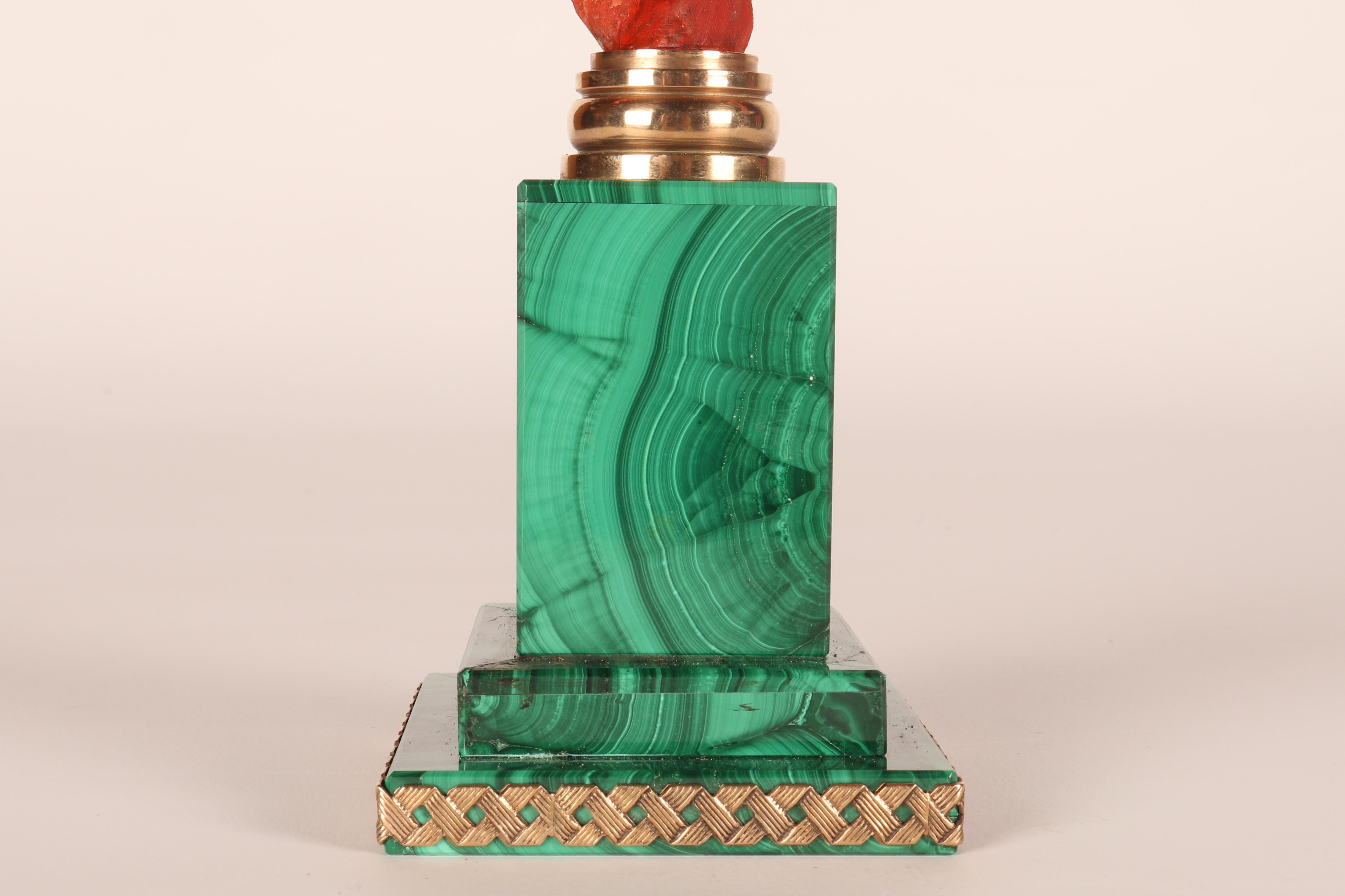 A pair of branches of Mediterranean red coral, on malachite bases, Italy 1880s. 3