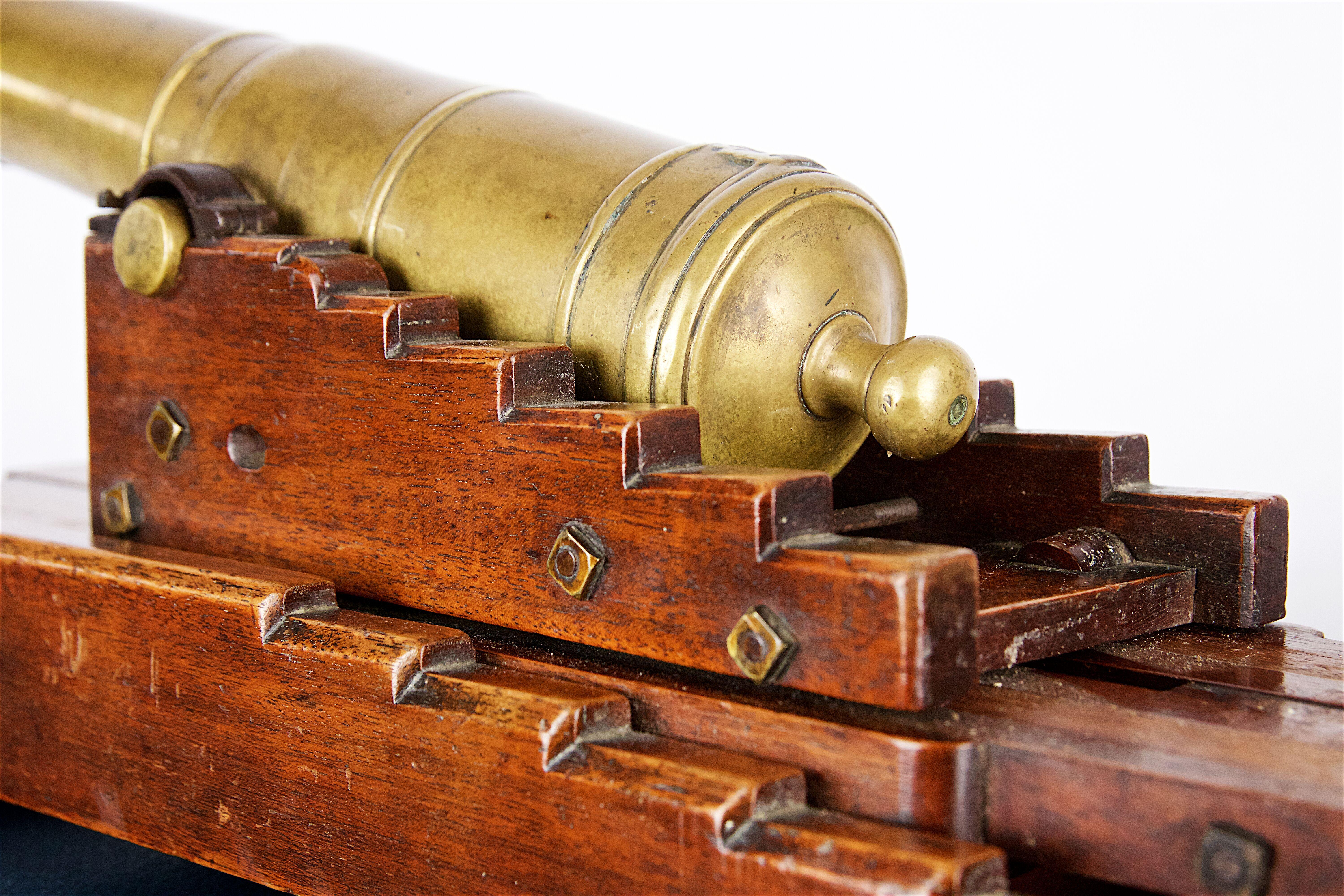 Pair of 19th Century Models of 32-Pounder Canon on Mahogany Elevating Carriages 3