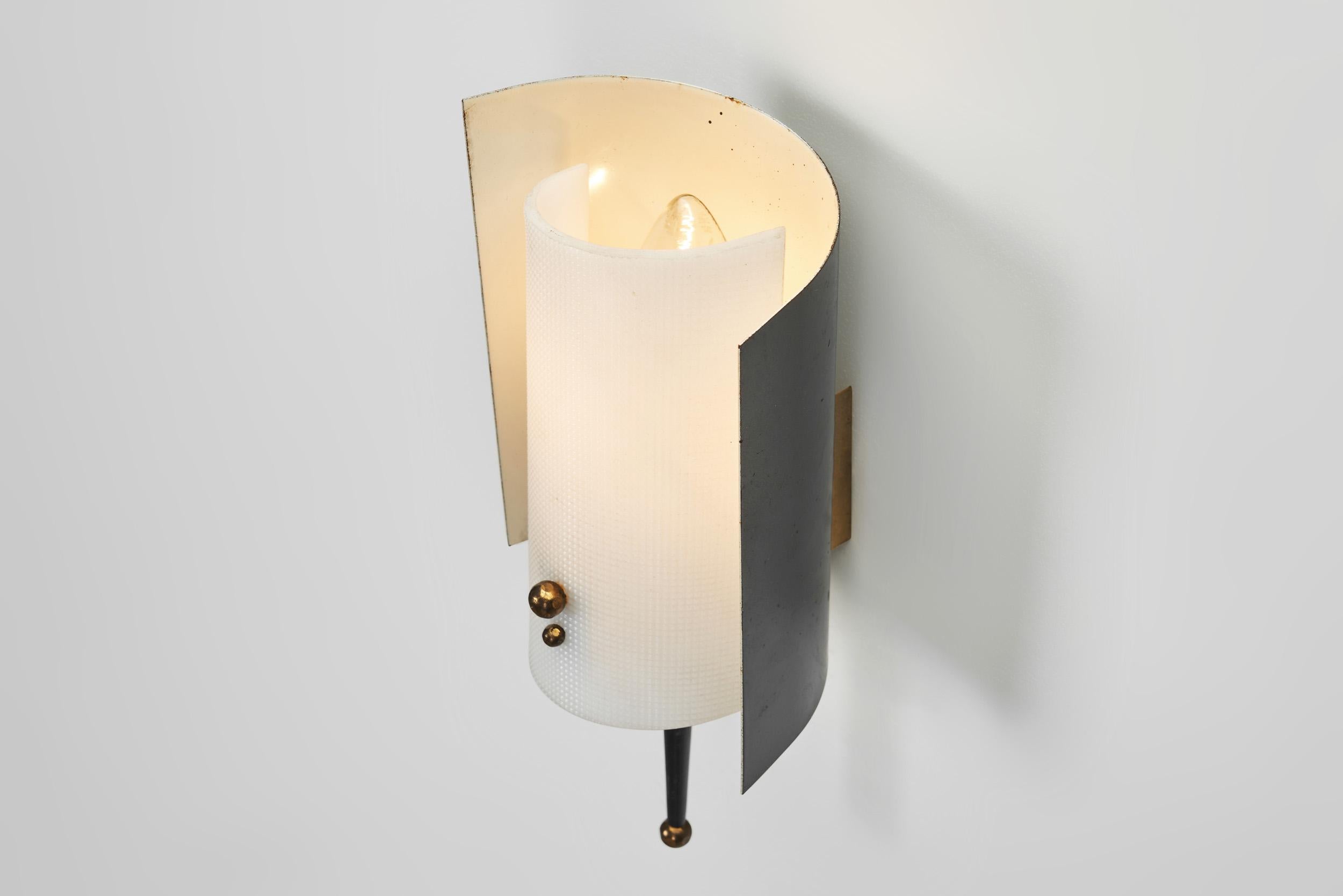 A Pair of Brass and Acrylic Wall Lamps by Jacques Biny, France 1950s For Sale 5