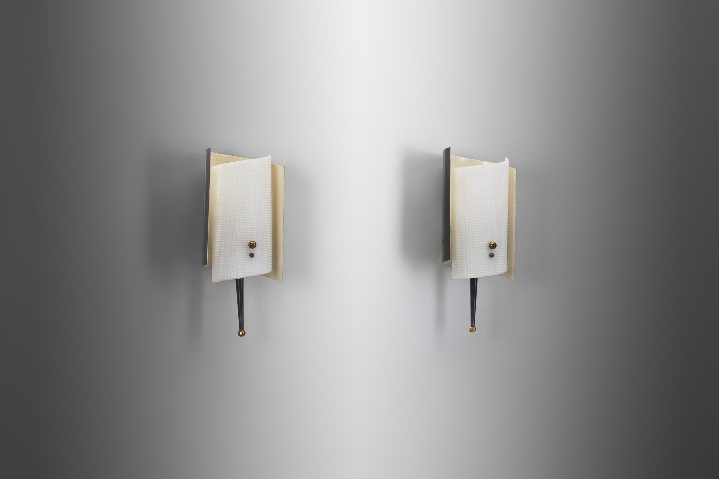 Mid-Century Modern A Pair of Brass and Acrylic Wall Lamps by Jacques Biny, France 1950s