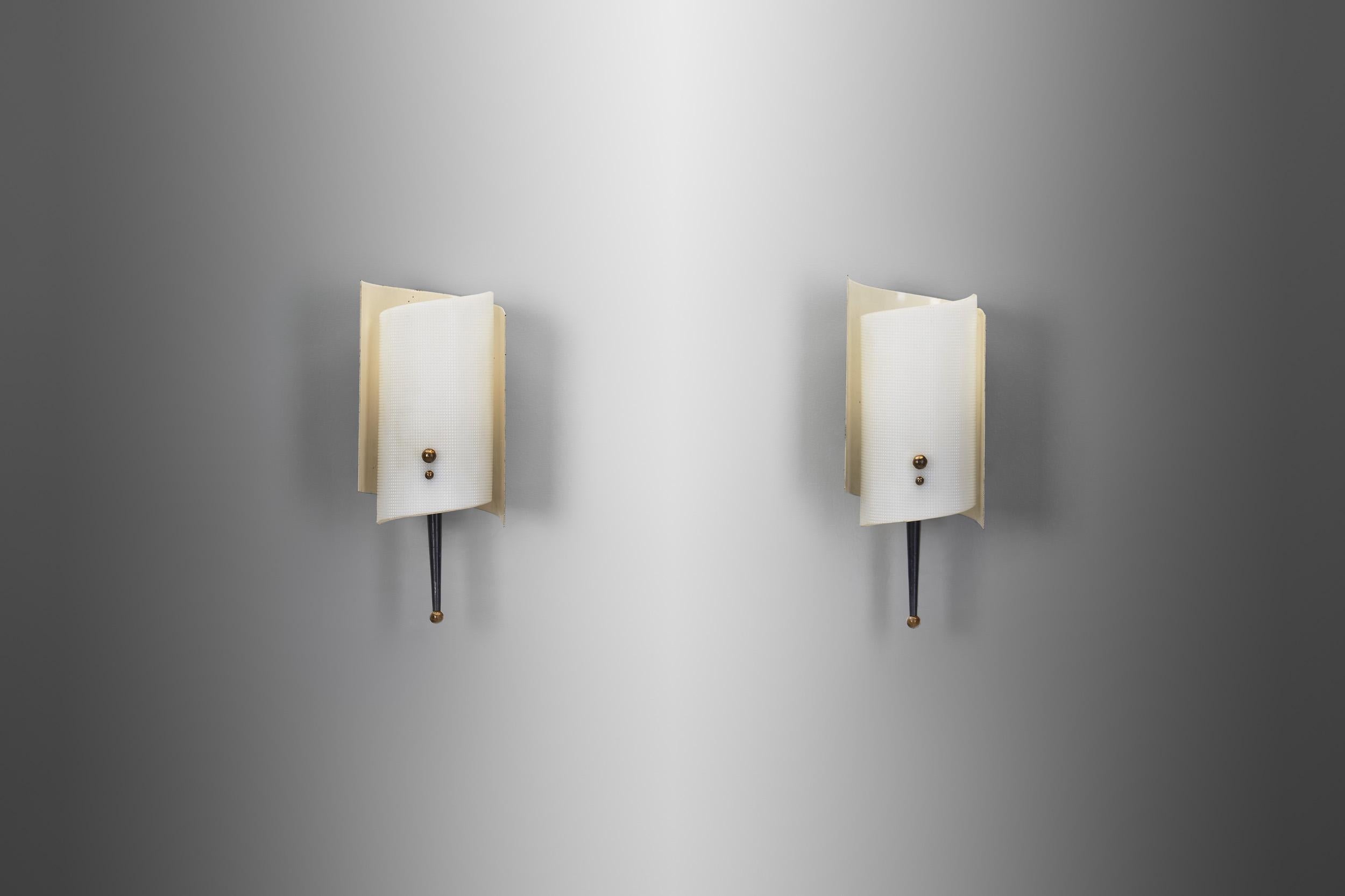 A Pair of Brass and Acrylic Wall Lamps by Jacques Biny, France 1950s For Sale 1