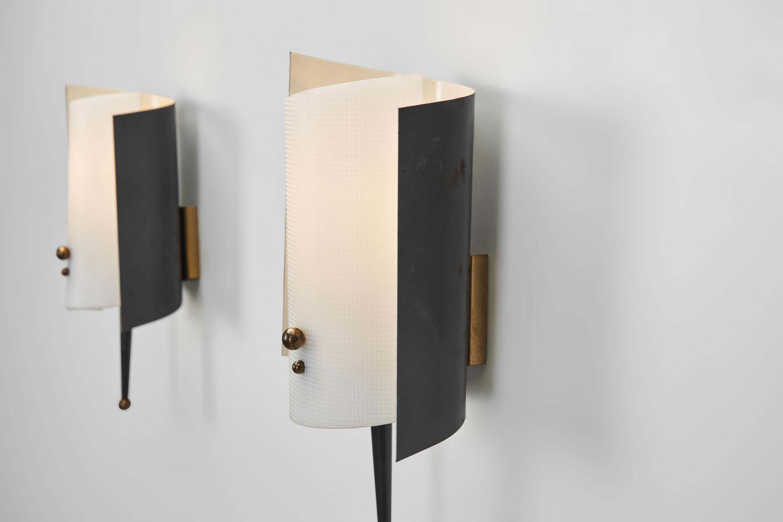 A Pair of Brass and Acrylic Wall Lamps by Jacques Biny, France 1950s 3