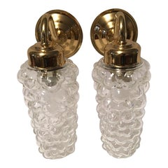 Pair of Brass and Bubble Glass Sconces or Wall Lamps, 1970s
