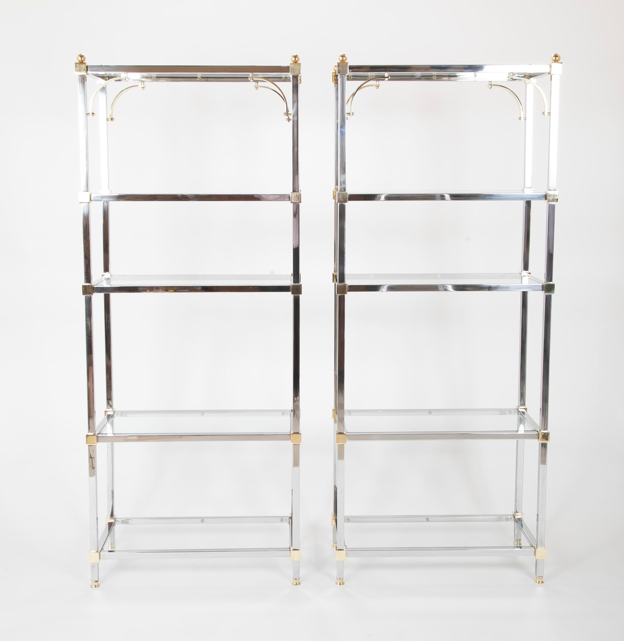Modern Pair of Brass and Chrome Étagères in the Manner of Jansen