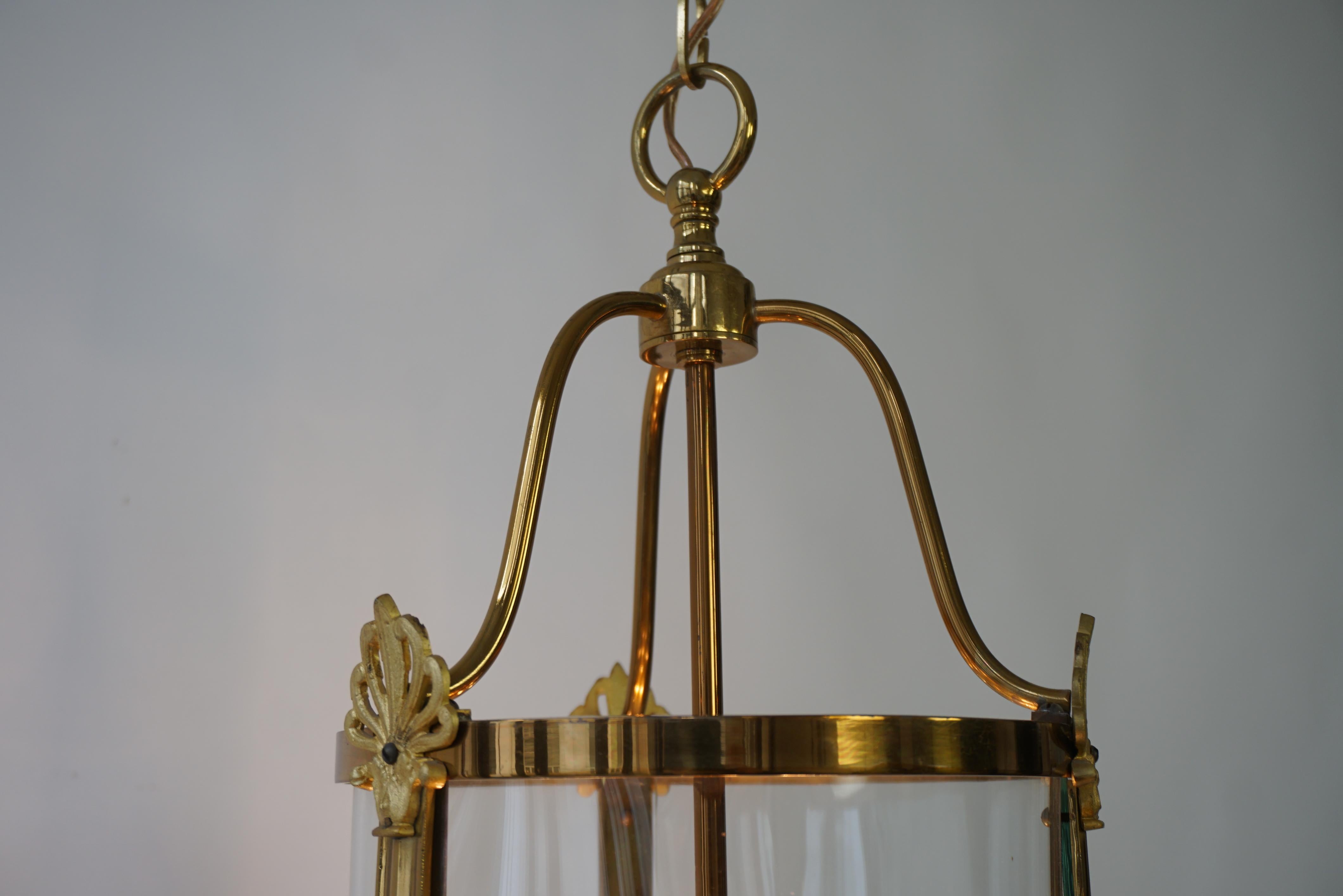A Pair of Brass and Glass Three Light Lanterns For Sale 6
