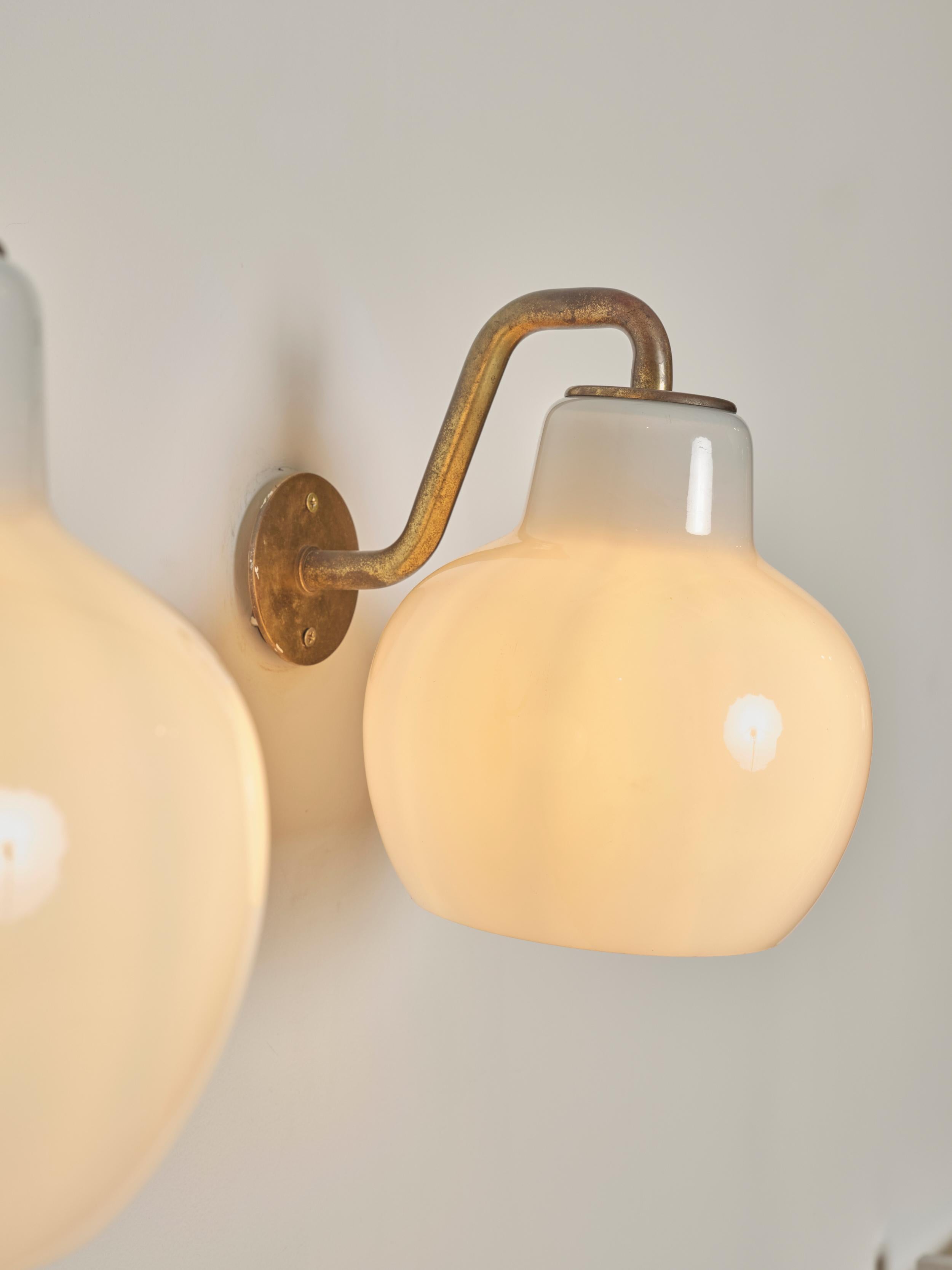 Mid-Century Modern A Pair of Brass and Glass Wall Sconces by Vilhelm Lauritzen for Louis Poulsen