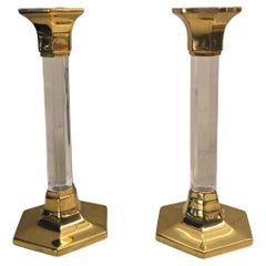 A Pair of Brass and Lucite Candle Holders