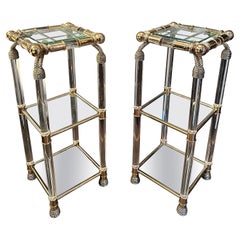 A Pair Of Brass And Lucite Etageres/Side Tables By  Muebles Curvasa
