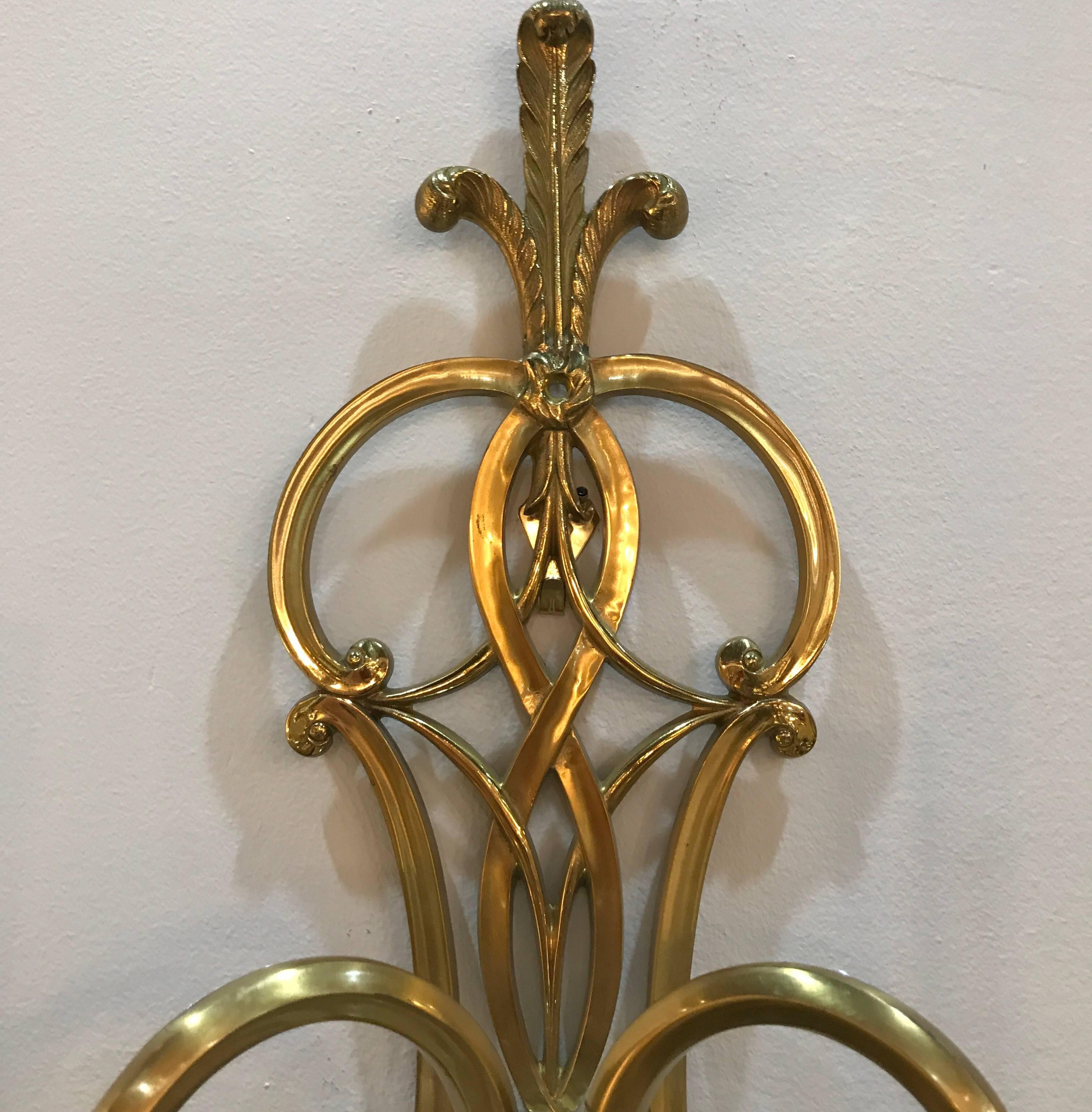Louis XV Fabulous Pair of Brass and Nickel 2 light Wall Sconces