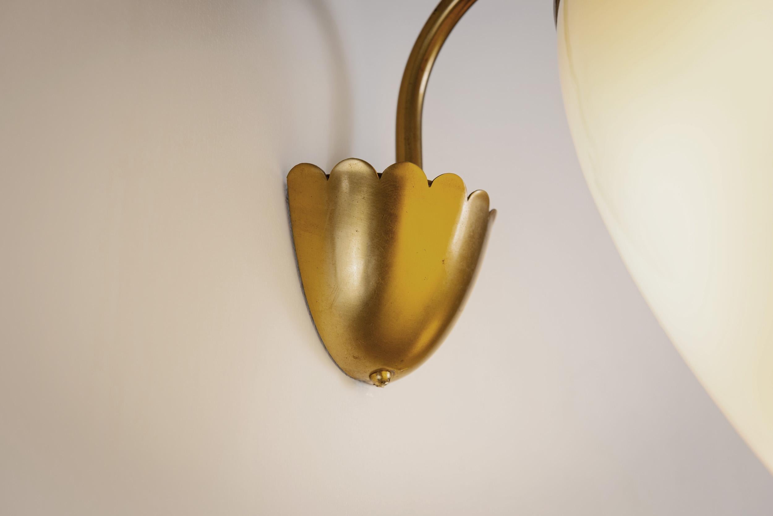 A Pair of Brass and Opal Glass Wall Lamps, Finland ca 1960s 8