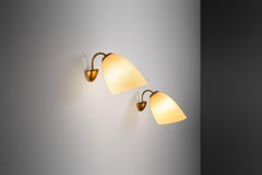 A Pair of Brass and Opal Glass Wall Lamps, Finland ca 1960s