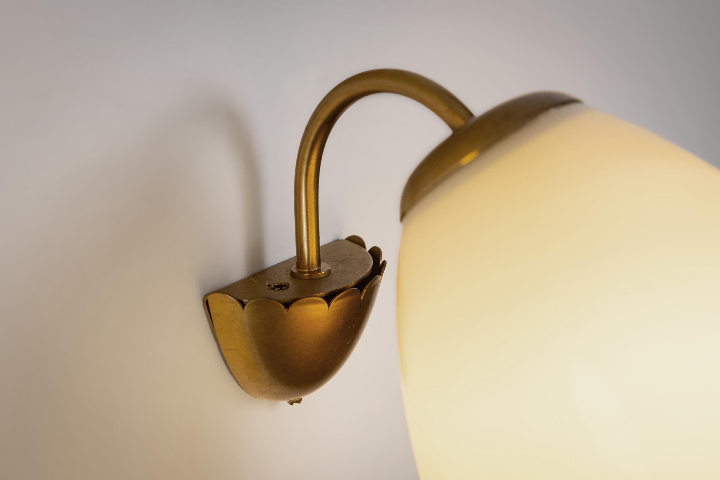 A Pair of Brass and Opal Glass Wall Lamps, Finland ca 1960s 1