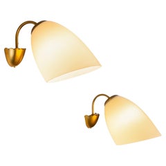 A Pair of Brass and Opal Glass Wall Lamps, Finland ca 1960s