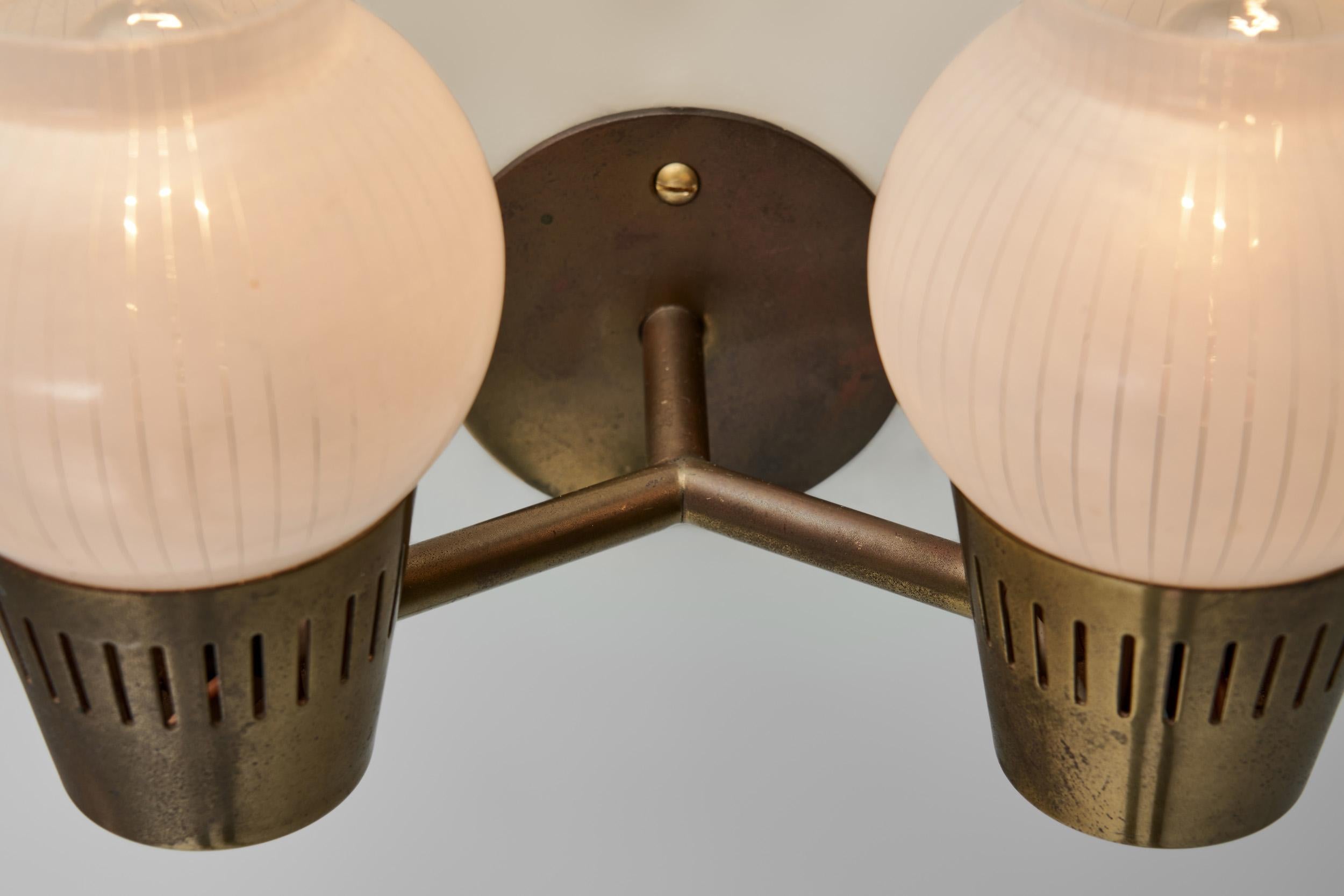 A Pair of Brass and Opal Glass Wall Lamps, Scandinavia ca 1960s 5