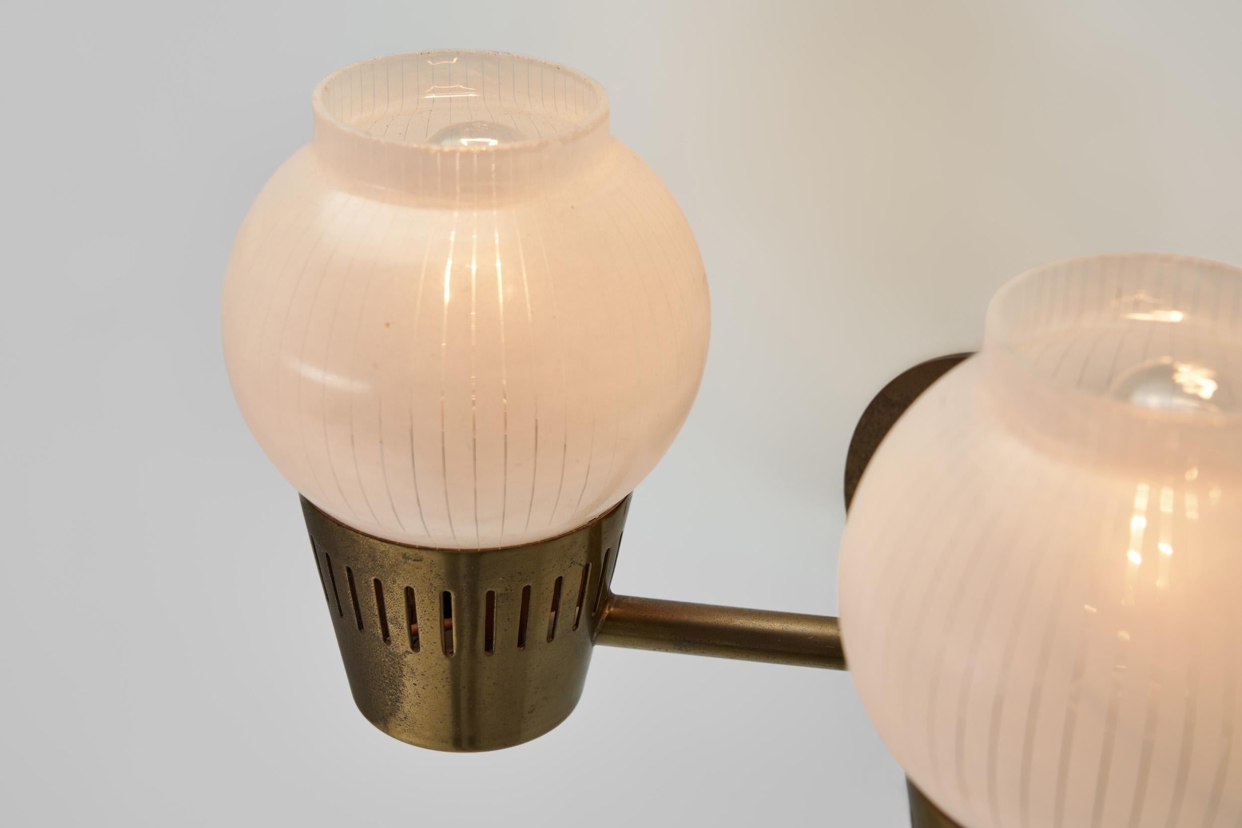 A Pair of Brass and Opal Glass Wall Lamps, Scandinavia ca 1960s 6