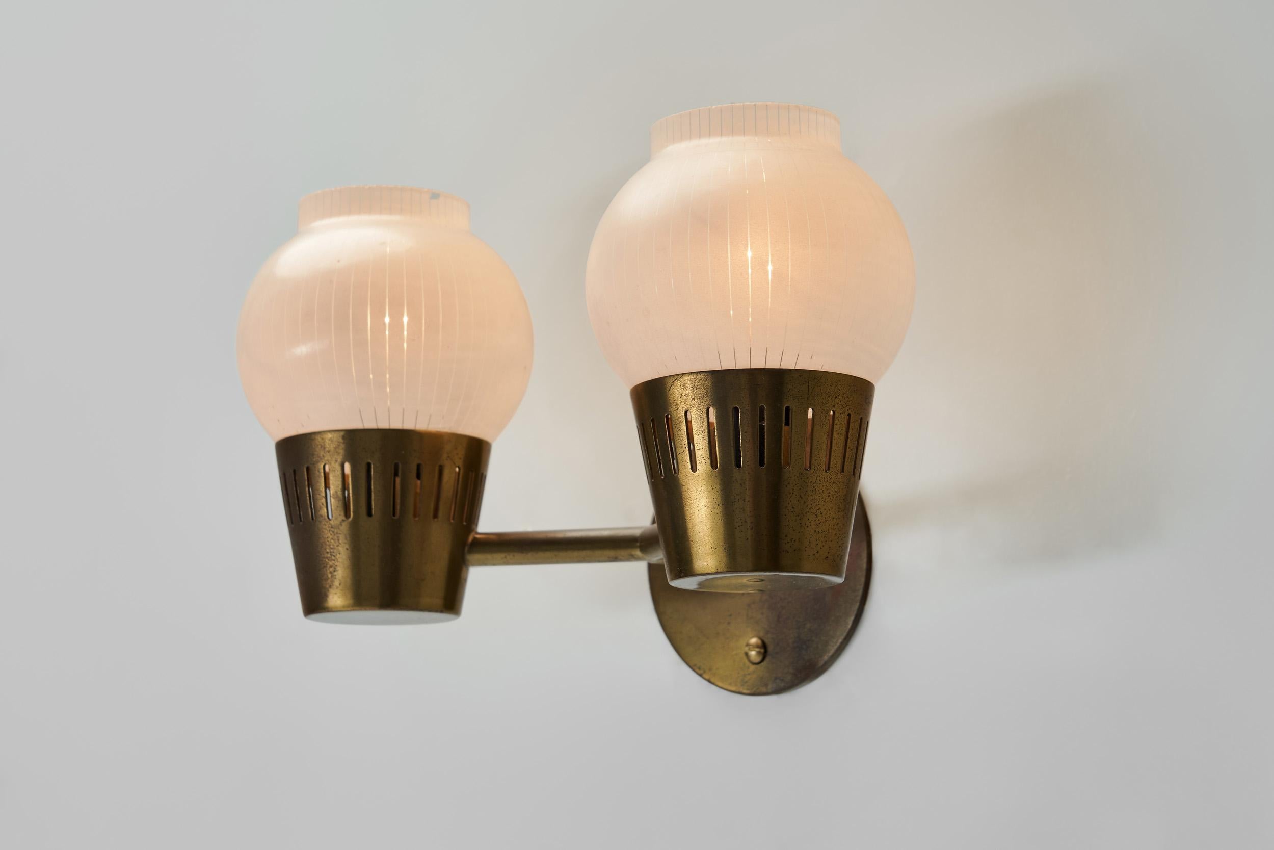 A Pair of Brass and Opal Glass Wall Lamps, Scandinavia ca 1960s 10