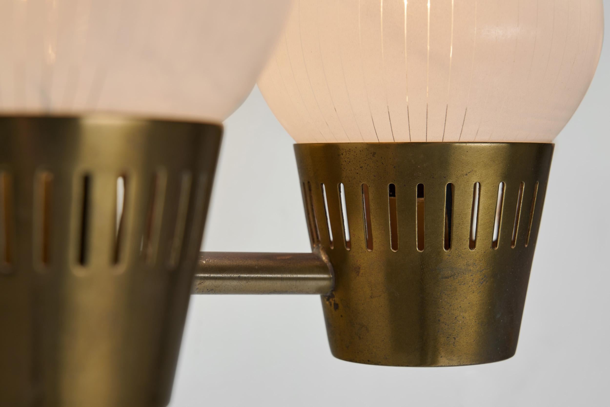 A Pair of Brass and Opal Glass Wall Lamps, Scandinavia ca 1960s 13