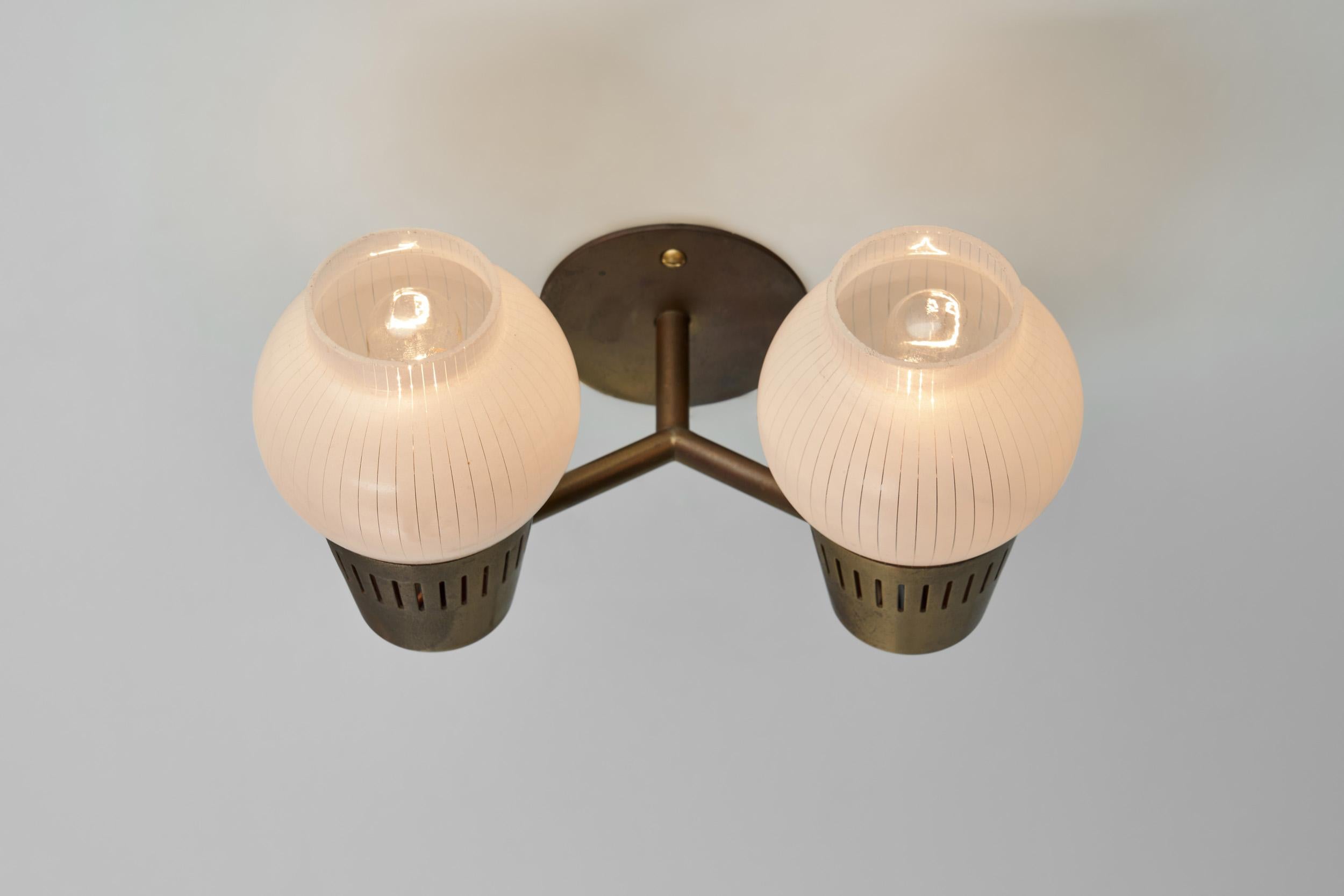 A Pair of Brass and Opal Glass Wall Lamps, Scandinavia ca 1960s 3