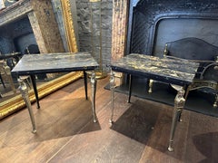A Pair Of Brass And Portoro Marble French  Greek Revival Side Tables