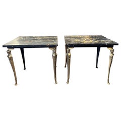 A Pair Of Brass And Portoro Marble French  Greek Revival Side Tables