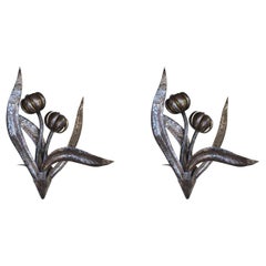 Pair of Brass and Tin Midcentury French Sconces, 1940