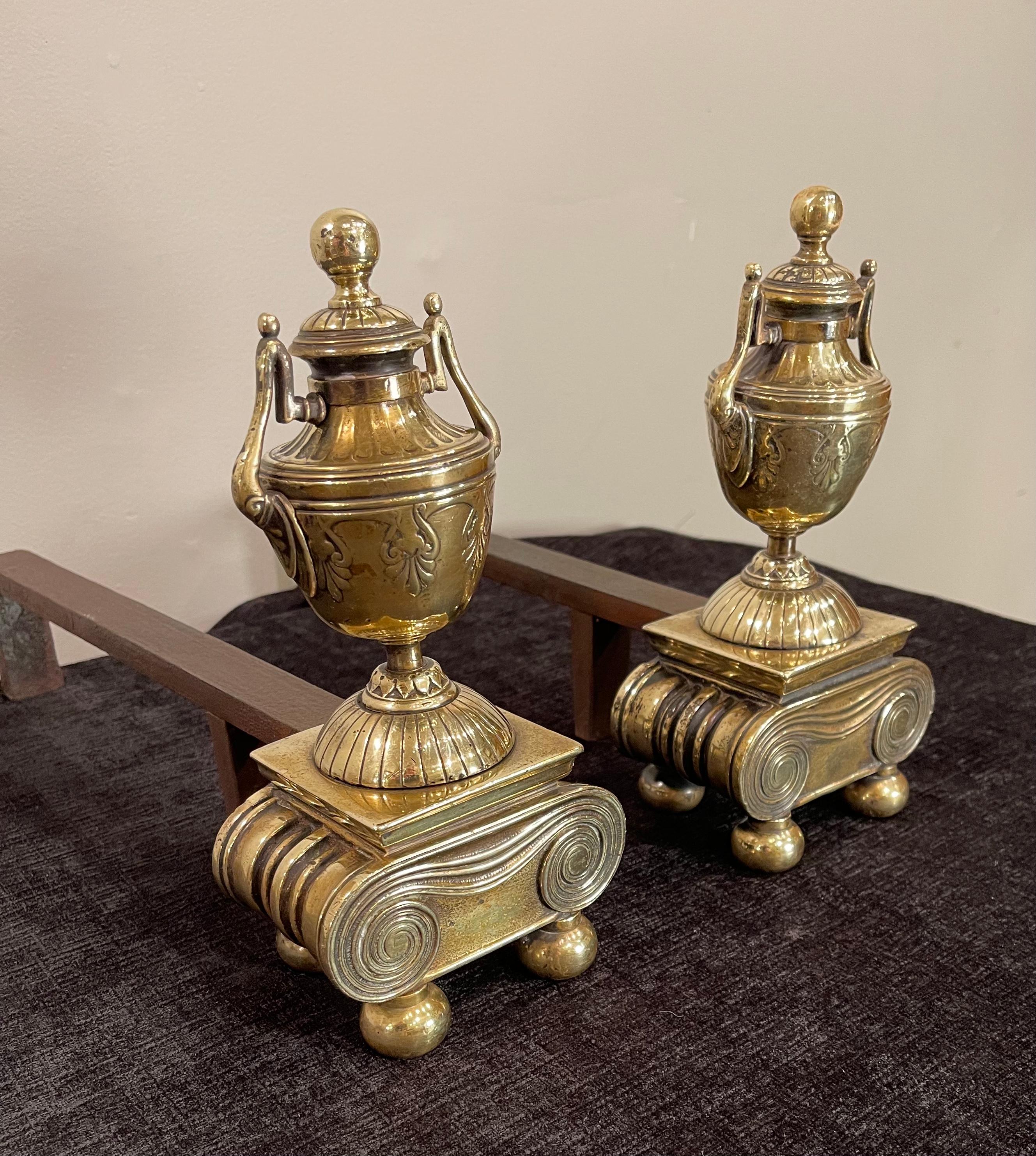 Pair of Brass Andirons, of Diminutive Proportions For Sale 3