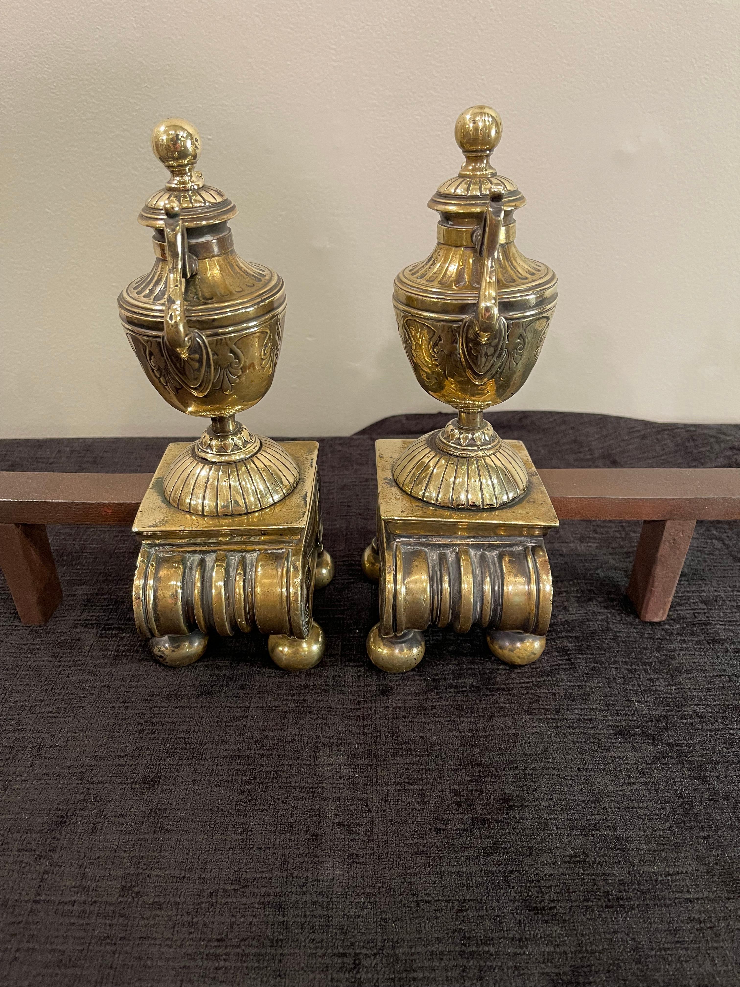 Pair of Brass Andirons, of Diminutive Proportions For Sale 9