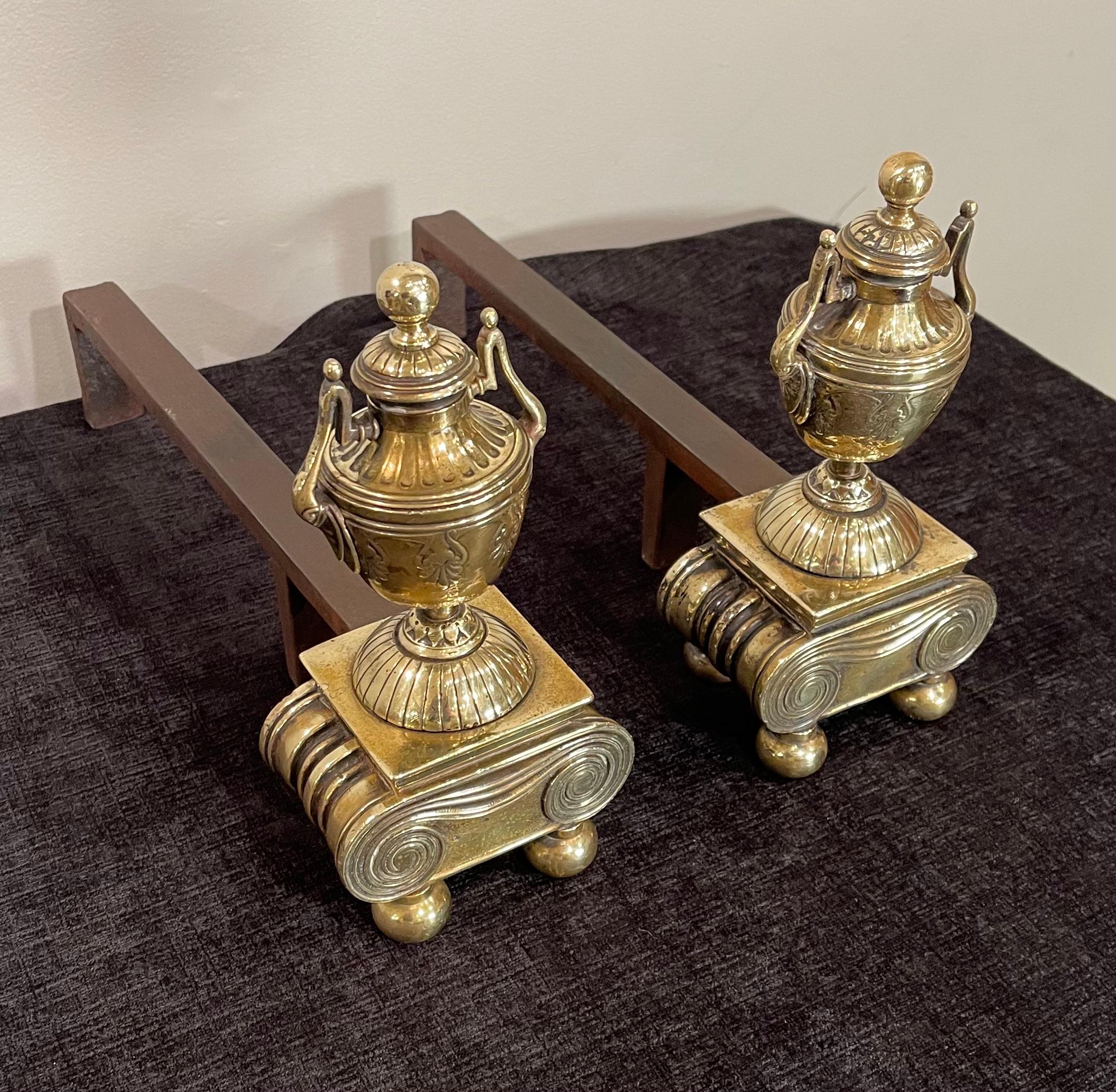English Pair of Brass Andirons, of Diminutive Proportions For Sale